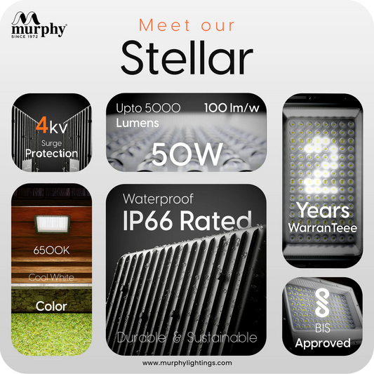Murphy Stellar 50W LED Flood Light with Auto Day/Night Sensor | Cool White | Outdoor Security Light