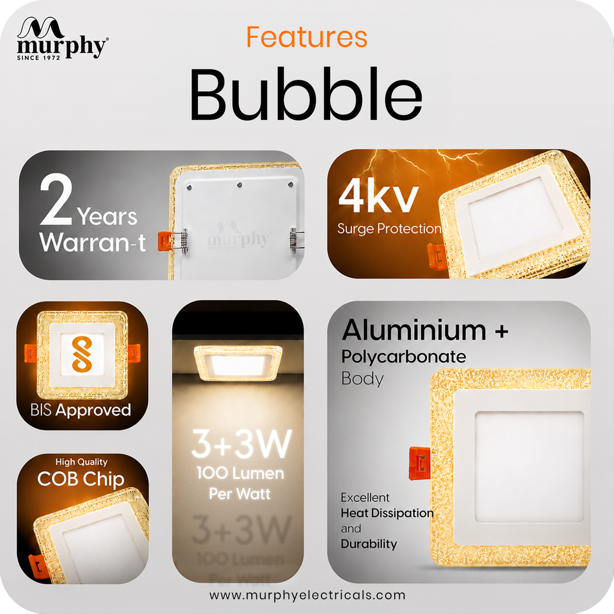 Murphy Bubble 3W+3W Square LED Panel Light | 2-in-1 Glow | Premium Ceiling Light (Clearance Sale)