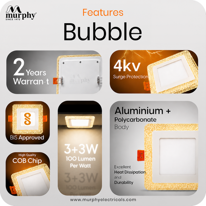 Murphy Bubble 3W+3W Square LED Panel Light | 2-in-1 Glow | Premium Ceiling Light (Clearance Sale)