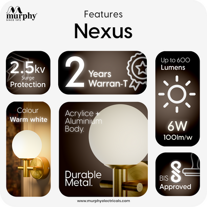 Murphy Nexus 6W Decorative Wall Light | 3 Color | Gold |