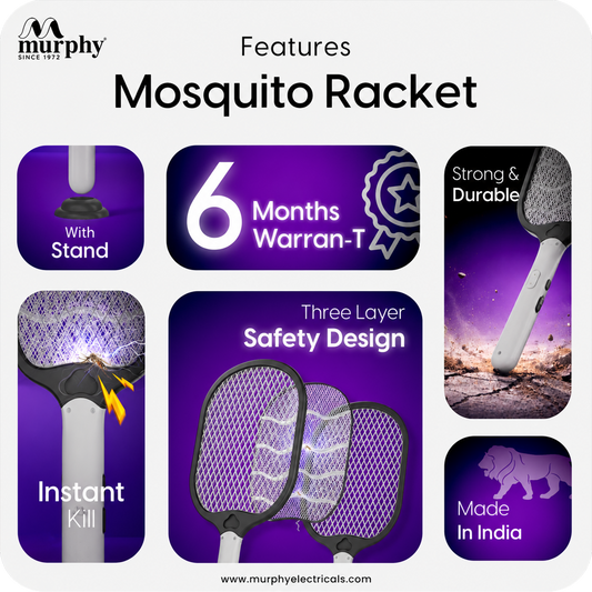 Murphy Smart UV Auto Kill Mosquito Racket with Stand | Type-C Fast Charging | 1200mAh Rechargeable Battery | Auto & Manual Mode | 3-Layer Safety Mesh | Instant Kill | 6 Months Warranty