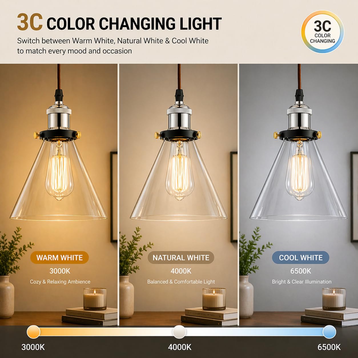 Murphy ORBELLA Pendant 6W LED Hanging Light | 3C Color Changing Warm/Natural/Cool White | Golden Finish Metal & Acrylic | Ceiling Lamp | BIS Approved | 2 Year Warranty