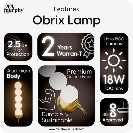 Murphy ORBIX 5 Ball LED Wall Lamp 18W, 3C (Warm/Cool/Natural White), Golden White, Metal & Acrylic, Modern Decorative Wall Light for Living Room & Bedroom, BIS Approved, 2 Year Warranty