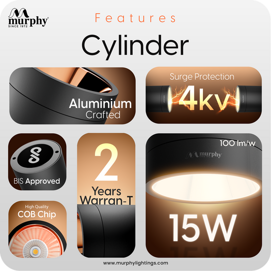 Murphy 15W Cylindrical Surface Mounted COB Spot Downlight