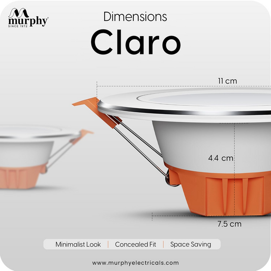 Murphy Claro 9W Concealed LED Downlight Aluminium Finish | Eye-Caring & Long-Lasting Brightness | 2 Years Warranty | Suited for 3 Inch Junction Box