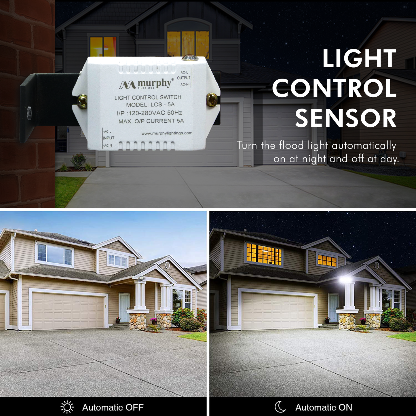 Murphy LED 200W OptiX Flood Light With Auto On/Off Day Night Light Sensor