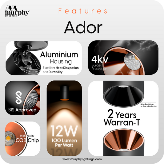 Murphy 12W Ador Black Body Reflective Rose Gold Finish 360 Degree Adjustable LED Surface COB Surface Light