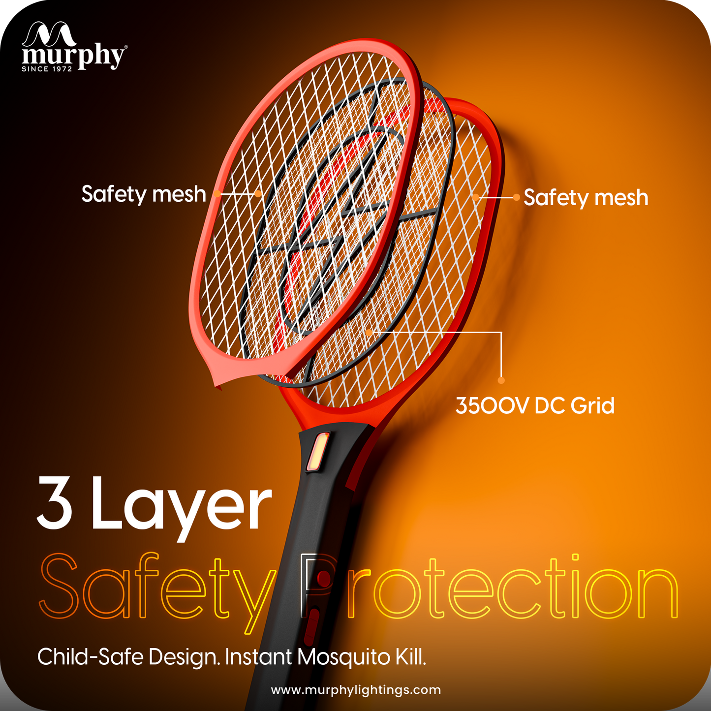 Murphy Anti Mosquito Racket with LED Torch | Rechargeable Electric Mosquito Bat | High Power Insect Killer Racket | 6 Months Warranty | Made in India