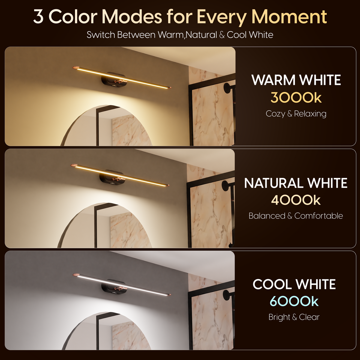 Murphy 12W 3-in-1 LED Mirror Light – Rose Gold