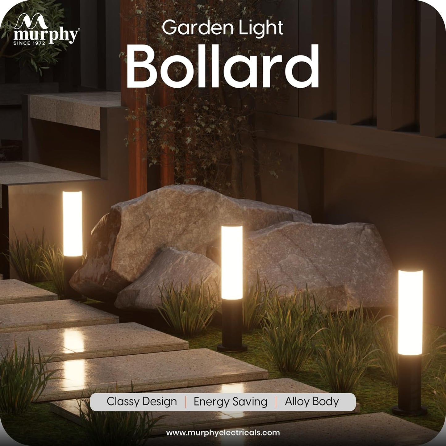 Murphy Premium 9W LED Bollard Light| Outdoor Waterproof IP65 Rustproof Garden & Pathway Light (1.5 Ft) with 2 Year Warranty |
