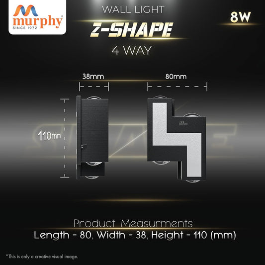 Murphy 8W 4Way Step Type Up/Down Wall Light Warm White, Alluminium Body (2 Up & 2 Down Step)