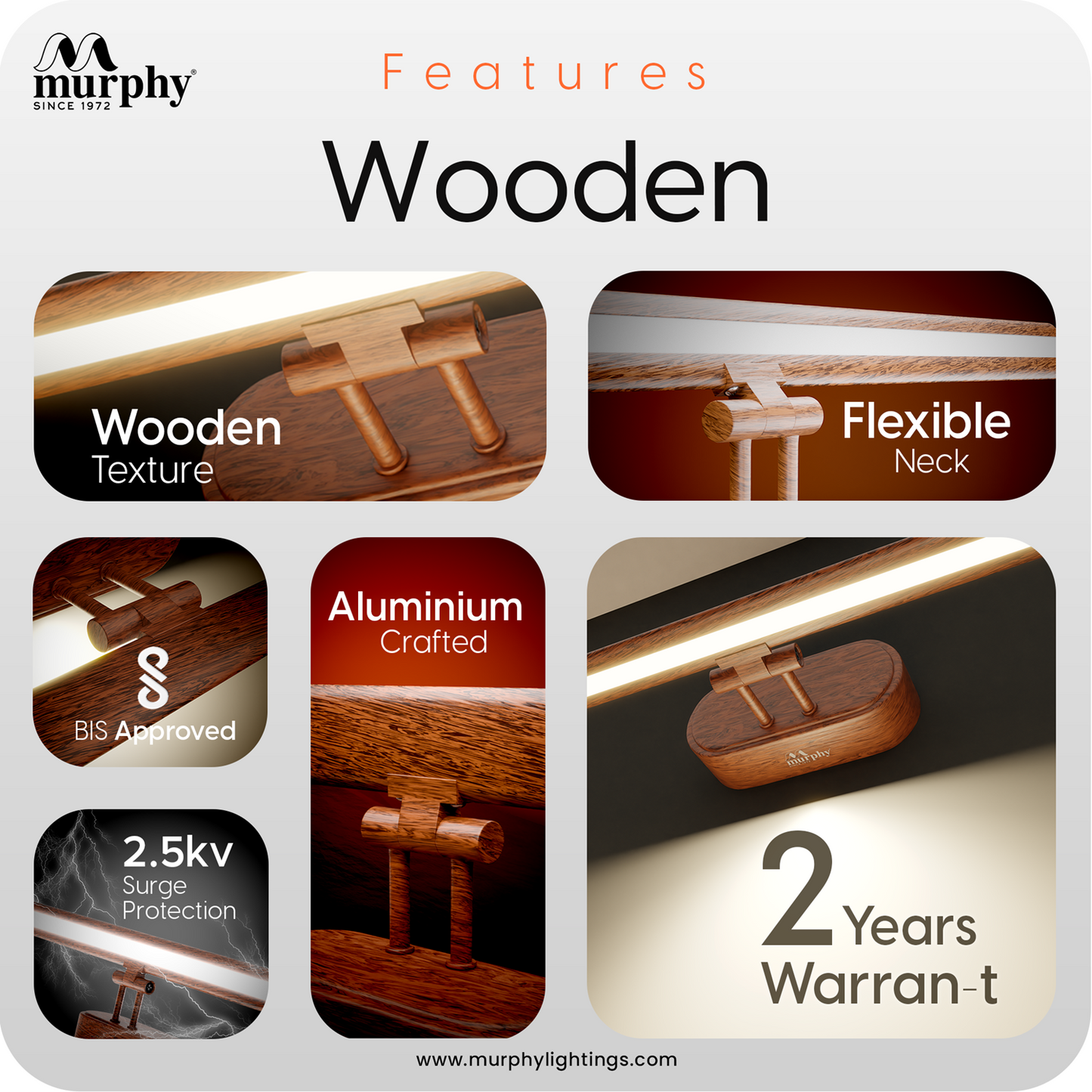 Murphy 6W 3-IN-1 Wooden Finish Mirror Light