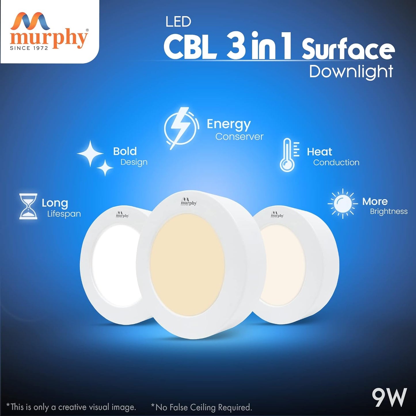 Murphy 9W CBL 3-in-1 Round Surface Down Light Color Changing Light (Cool White/Warm White/Natural White