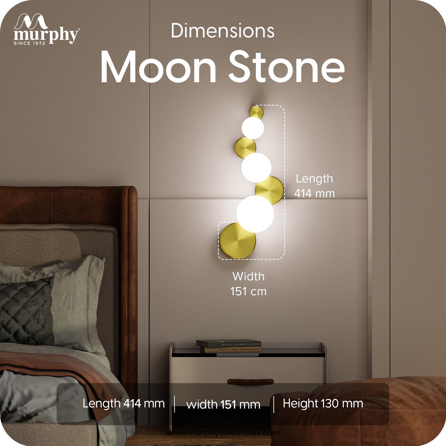 Murphy Moon Stone 12W LED Wall Light | 3 Color | Gold Finish |