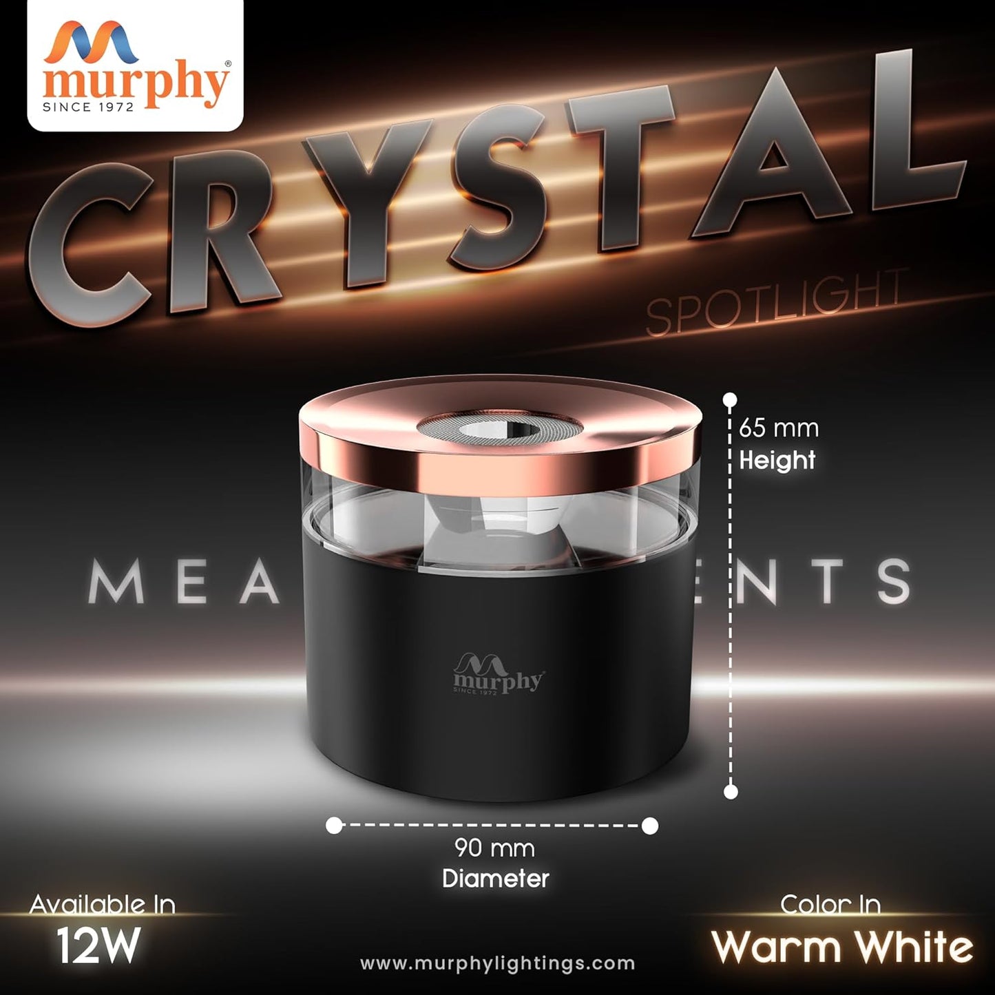 Murphy 12W Crystal Black Rose Gold Cylindrical COB Surface Light