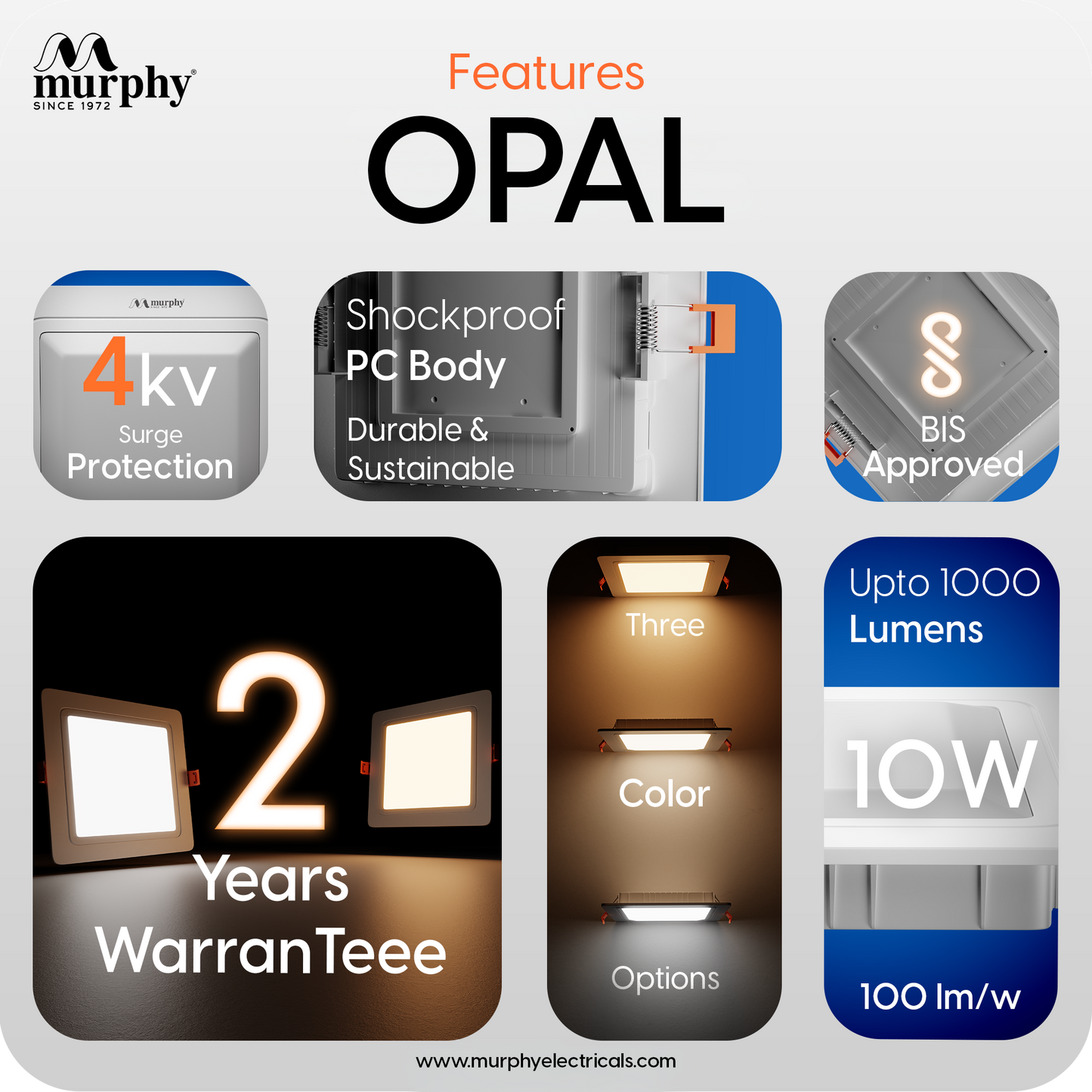 Murphy 10W OPAL 3 Color Changing Square Recess Panel Light : CW+WW+NW