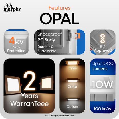 Murphy 10W OPAL 3 Color Changing Square Recess Panel Light : CW+WW+NW