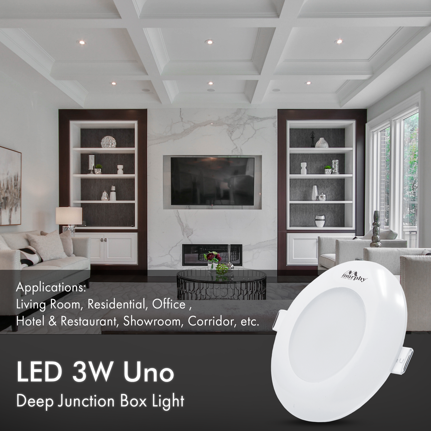 Murphy LED Uno 3W Round Deep Junction Box Light for False Ceiling | Cool White Mini Downlight | Anti-Glare Diffuser | Surge Protection | 45mm Cutout | 2 Years Warranty |Pack of 1