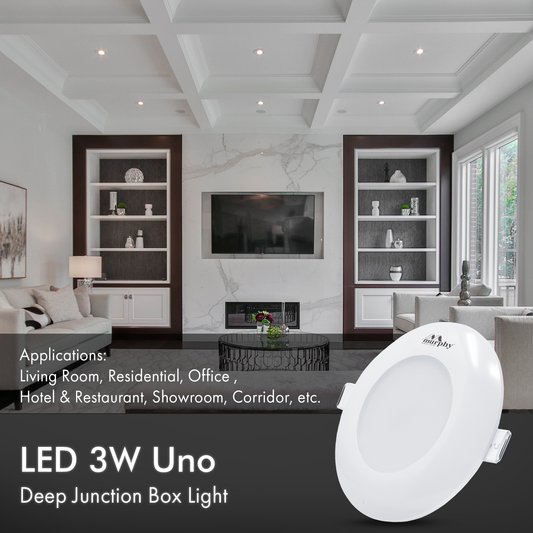 Murphy LED Uno 3W Round Deep Junction Box Light for False Ceiling | Cool White Mini Downlight | Anti-Glare Diffuser | Surge Protection | 45mm Cutout | 2 Years Warranty |Pack of 1