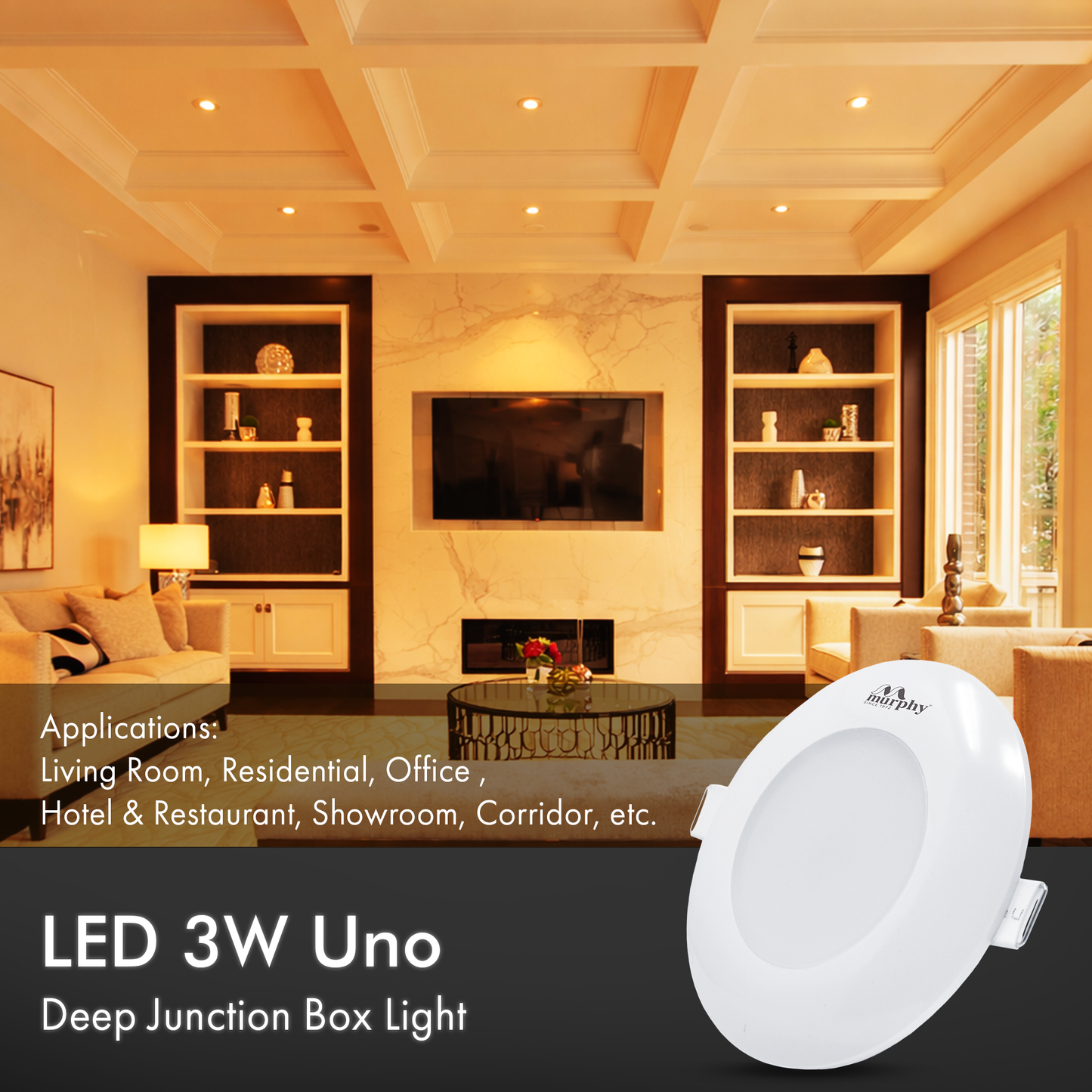 Murphy LED Uno 3W Round Deep Junction Box Light for False Ceiling | Cool White Mini Downlight | Anti-Glare Diffuser | Surge Protection | 45mm Cutout | 2 Years Warranty |Pack of 1