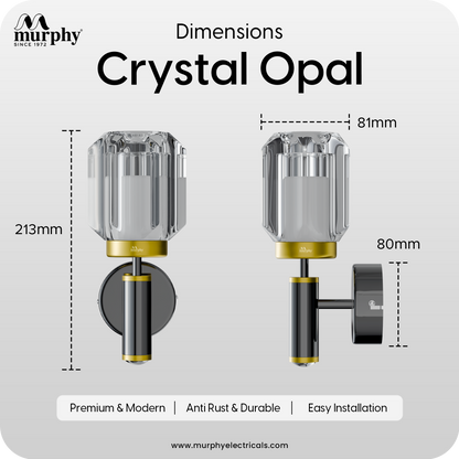 Murphy Opal Crystal 6+3W LED Wall Light with Spot Light, 3C Color Changing (Warm/Natural/Cool White), Gunmetal Golden Finish, Metal & Glass Wall Lamp, BIS Approved, 2 Year Warranty