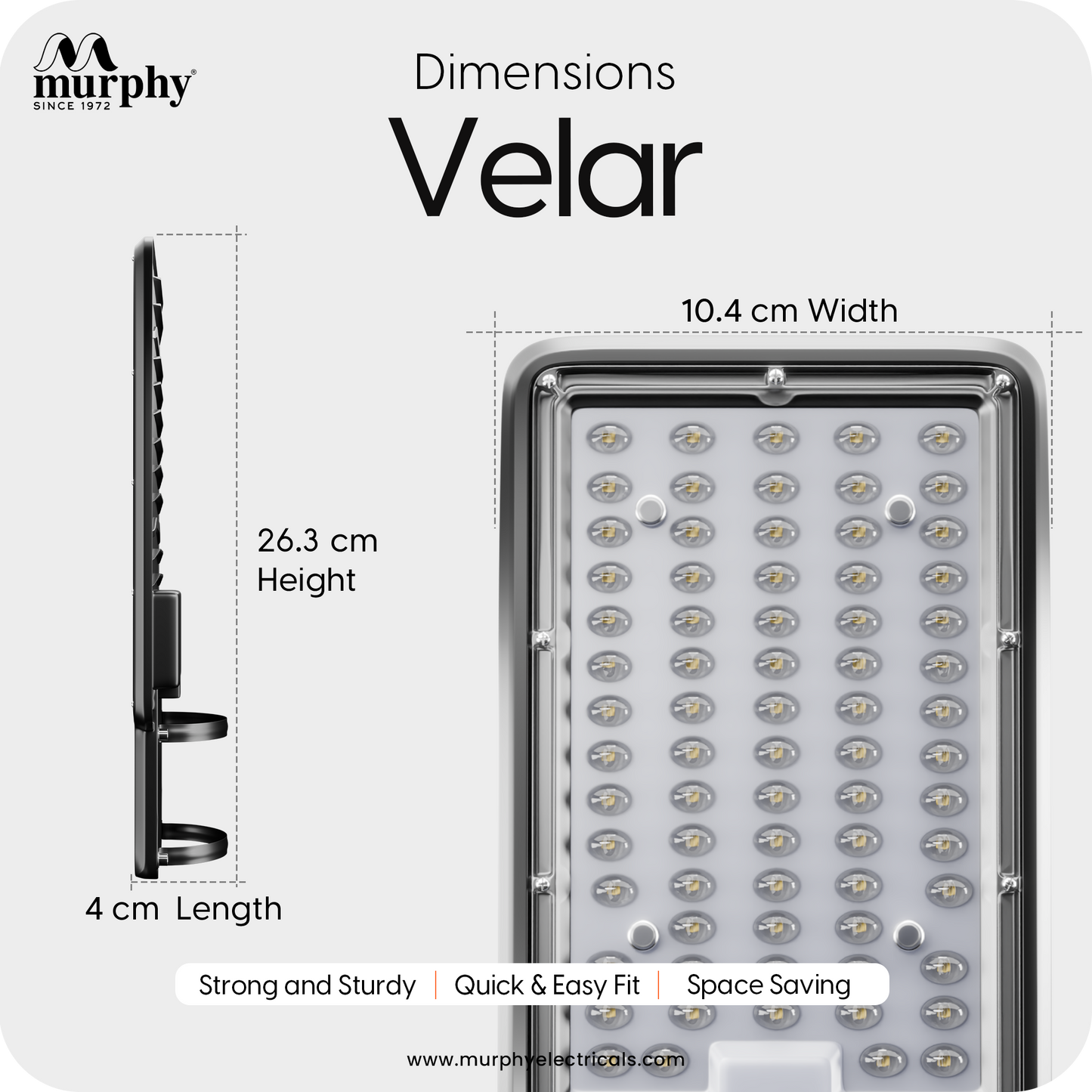 Murphy Velar 24W LED Street Light with Auto On/Off Day Night Sensor | Aluminium Body | IP66 Waterproof | 2400 Lumens | 6500K Cool White | | BIS Certified | 2-Year Warranty