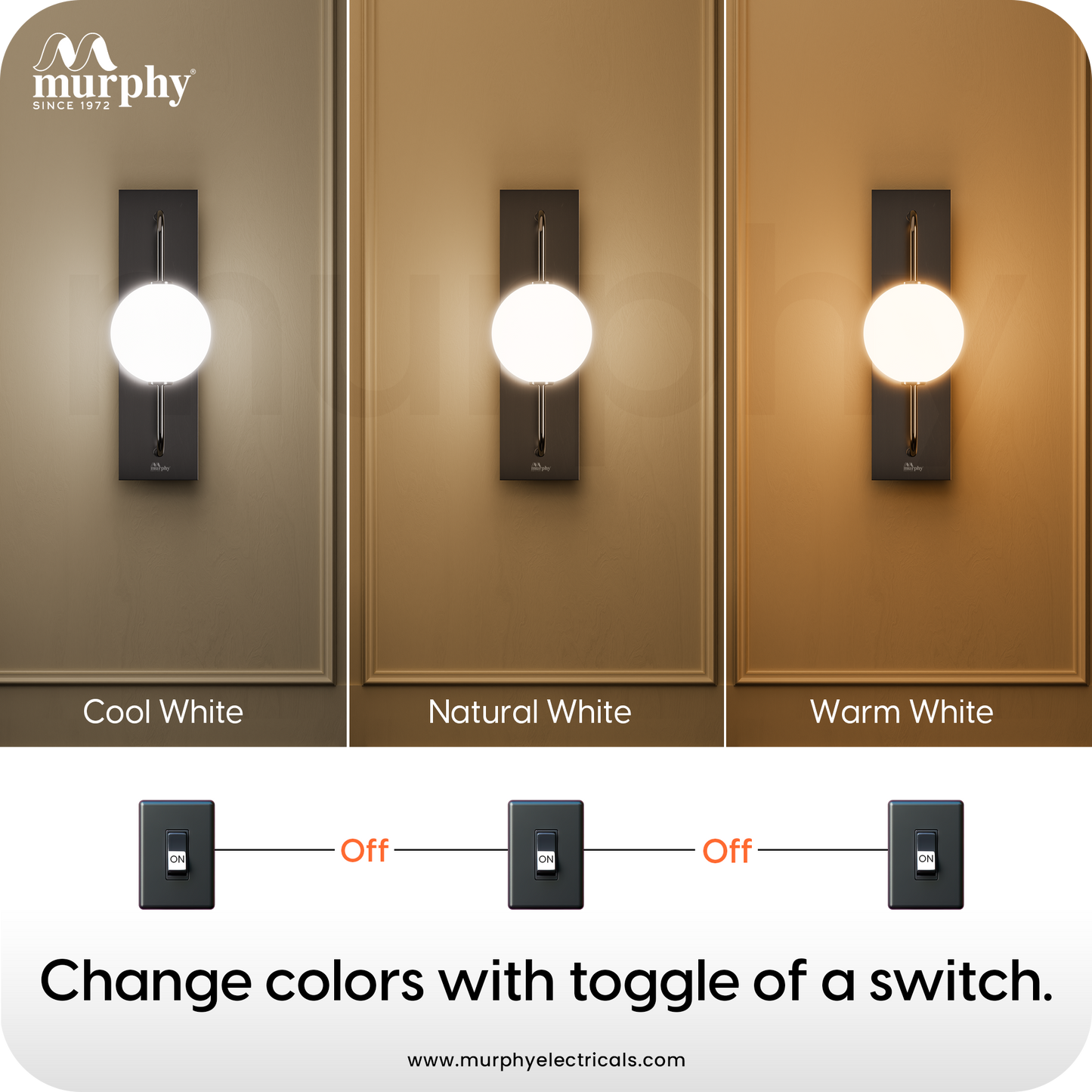 Murphy Twilight Glow 9W Wall Light | 3-in-1 Color Changing LED (Warm White/Cool White/Natural White) with 2-Year Warranty | Modern Premium Lamp