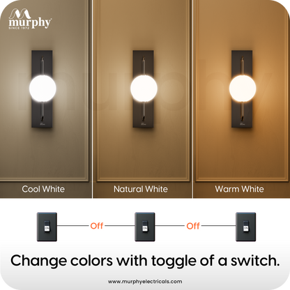 Murphy Twilight Glow 9W Wall Light | 3-in-1 Color Changing LED (Warm White/Cool White/Natural White) with 2-Year Warranty | Modern Premium Lamp