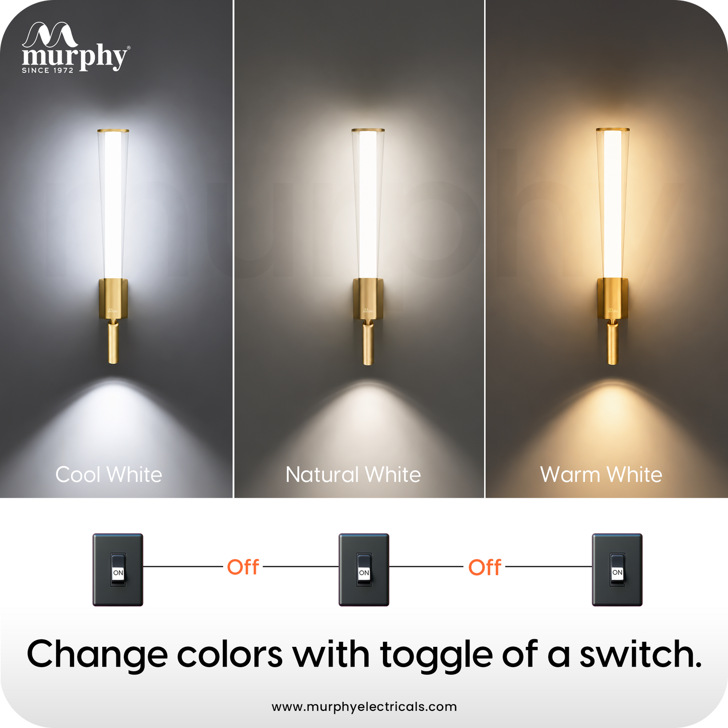 Murphy DualGlow 15W (10W+5W) Wall Light | 3 Color | Gold Finish | With Adjustable Reading Spotlight