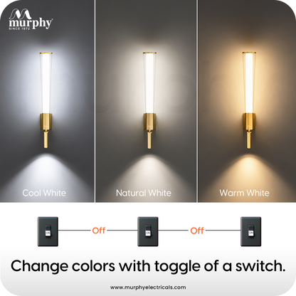 Murphy DualGlow 15W (10W+5W) Wall Light | 3 Color | Gold Finish | With Adjustable Reading Spotlight
