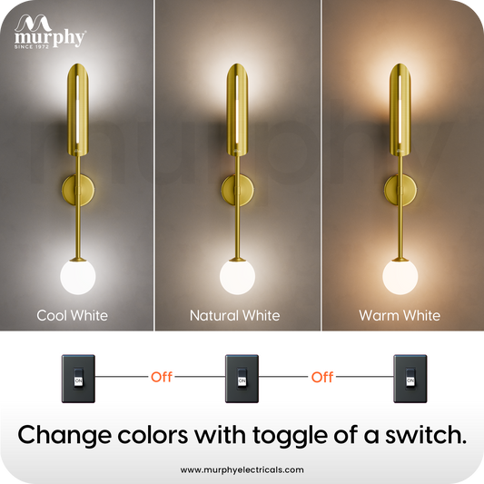 Murphy Alaris Brass LED Wall Light 12W | Gold Decorative Wall Lamp | 3 in 1 White Color Modes | Aluminium Body | Indoor Designer Wall Light | 2 Year Warranty