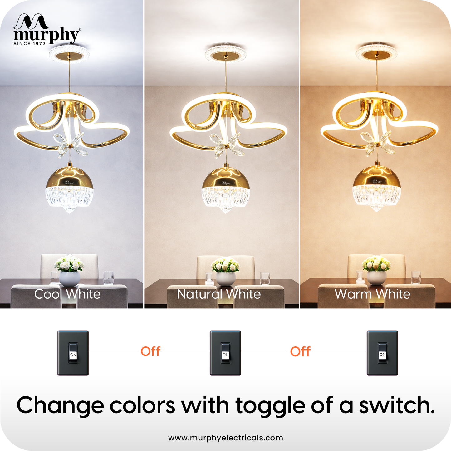 Modern LED Crystal Pendant Chandelier 3 in 1 Color Changing | Adjustable Gold Hanging Ceiling Light for Living Room, Bedroom, Dining Room & Hallway
