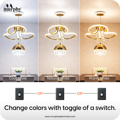 Modern LED Crystal Pendant Chandelier 3 in 1 Color Changing | Adjustable Gold Hanging Ceiling Light for Living Room, Bedroom, Dining Room & Hallway