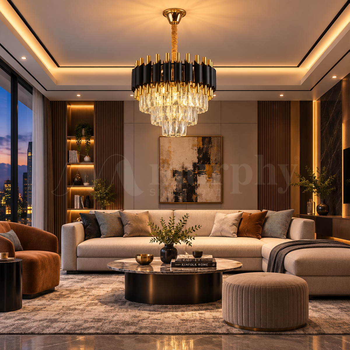 Murphy Luxury Crystal Chandelier | Black Gold Pendant Ceiling Light