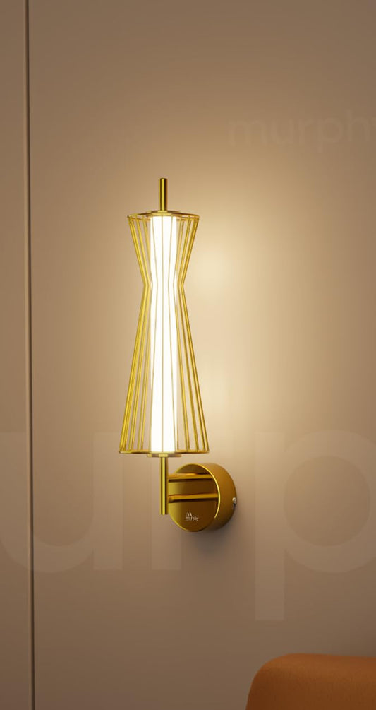 Murphy Cage Line 12W Wall Lamp | 3-in-1 Color Changing LED (Cool White/Warm White/Natural White) with 2-Year Warranty | Premium Golden Finish Decorative Light