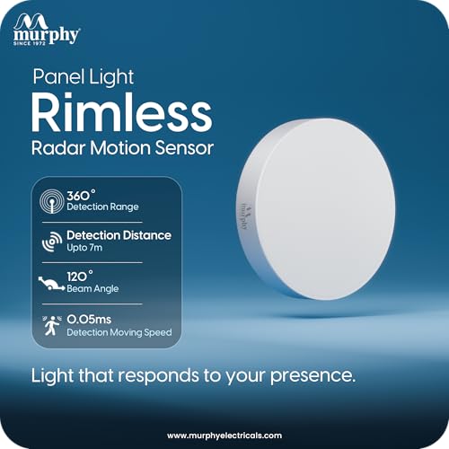 Murphy 10W Surface Mounted Rimless Radar Motion Sensor LED Light (Cool White, Auto ON/Off, White Body) – Smart Ceiling Light for Indoor Use with 6-Month Warranty