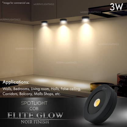 Murphy 3W Elite Glow Noir Waterproof Round LED Surface Cabinet Down Light
