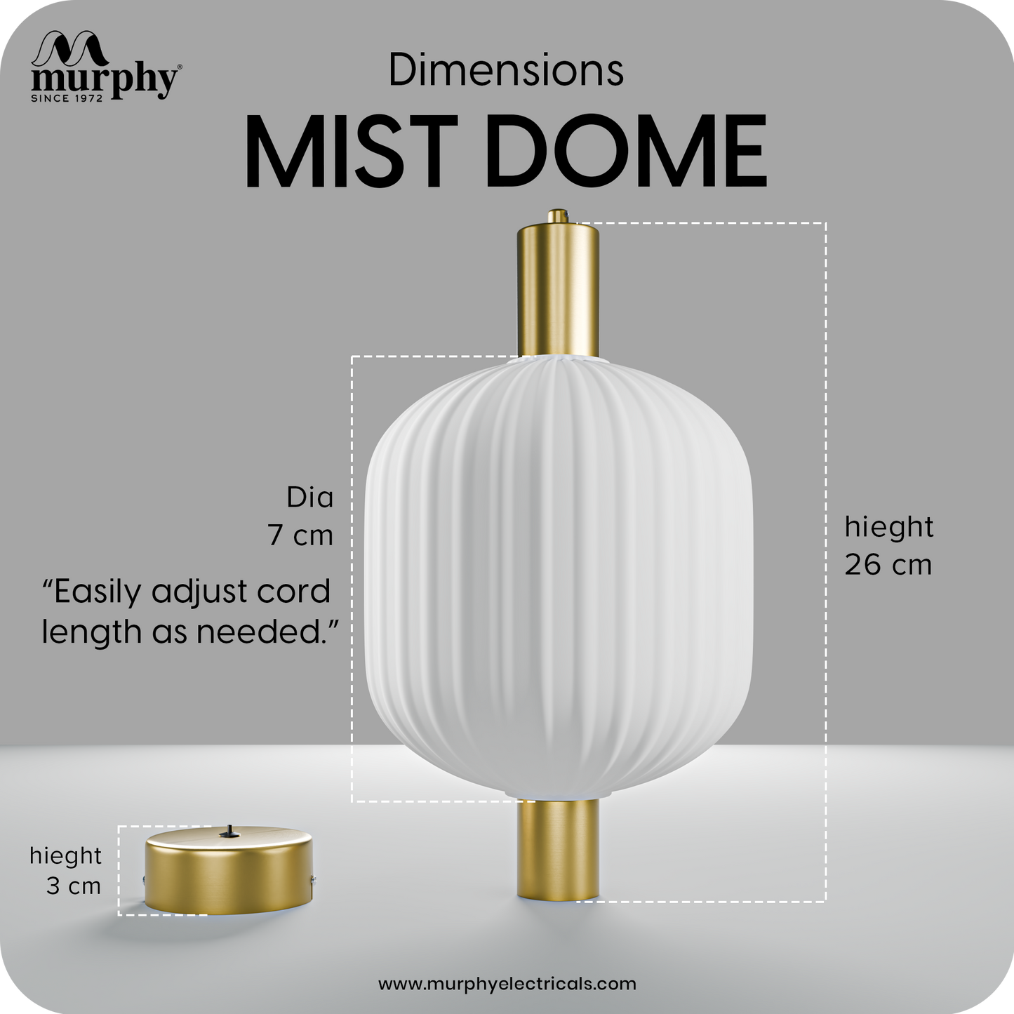 Murphy Mist Dome Hanging Bulb Light | Modern Pendant Light for Home Décor | Matte White & Gold Designer Hanging Lamp | Ceiling Pendant for Living Room, Bedroom, Dining, Café, Kitchen