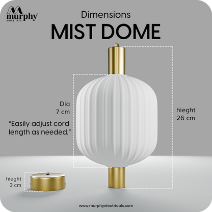 Murphy Mist Dome Hanging Bulb Light | Modern Pendant Light for Home Décor | Matte White & Gold Designer Hanging Lamp | Ceiling Pendant for Living Room, Bedroom, Dining, Café, Kitchen