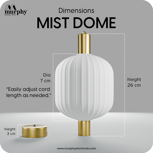 Murphy Mist Dome Hanging Bulb Light | Modern Pendant Light for Home Décor | Matte White & Gold Designer Hanging Lamp | Ceiling Pendant for Living Room, Bedroom, Dining, Café, Kitchen