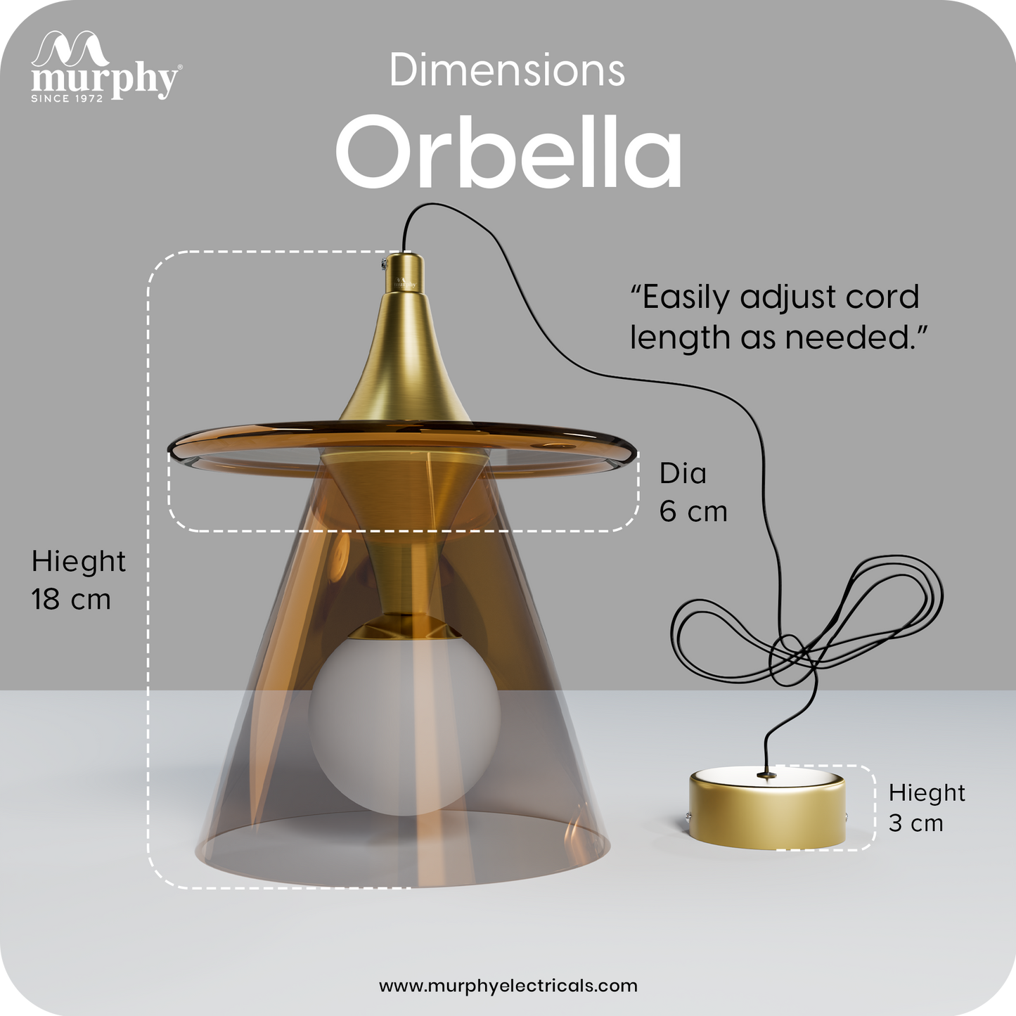 Murphy ORBELLA Pendant 6W LED Hanging Light | 3C Color Changing Warm/Natural/Cool White | Golden Finish Metal & Acrylic | Ceiling Lamp | BIS Approved | 2 Year Warranty