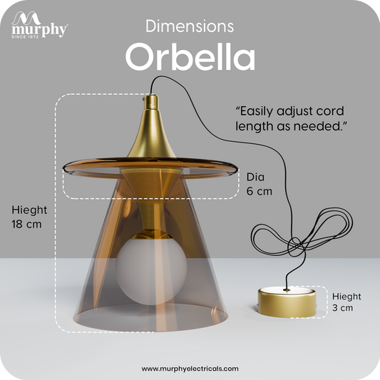 Murphy ORBELLA Pendant 6W LED Hanging Light | 3C Color Changing Warm/Natural/Cool White | Golden Finish Metal & Acrylic | Ceiling Lamp | BIS Approved | 2 Year Warranty