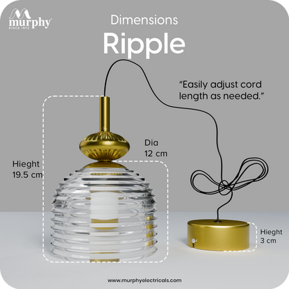 Murphy Ripple Pendant 9W LED Hanging Light | 3C Color Changing Warm/Natural/Cool White | Golden Finish | Ideal for Bedroom & Living Room | BIS Approved | 2 Year Warranty