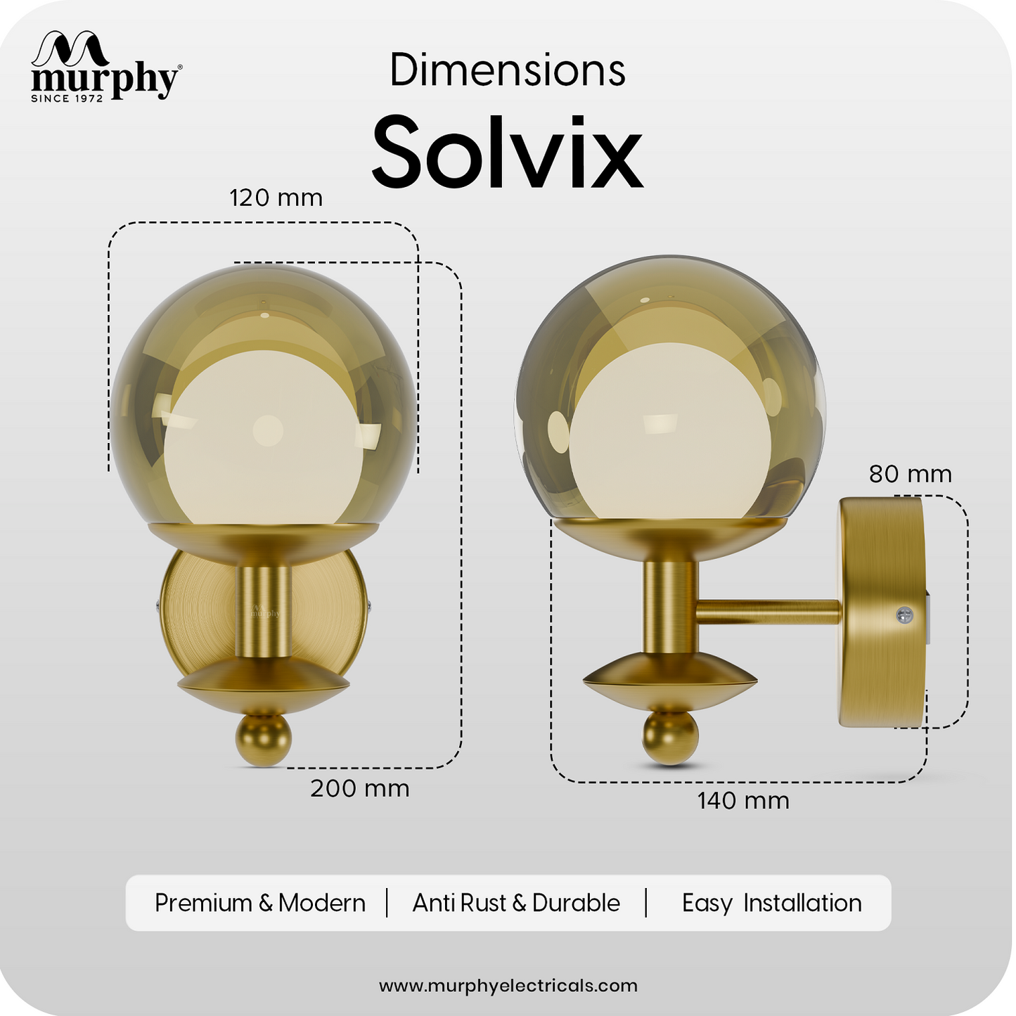 Murphy Solvix 5W Decorative LED Wall Light | 3 in 1 Colour Change | Premium Golden Finish | Aluminium Body | Borosilicate Glass |