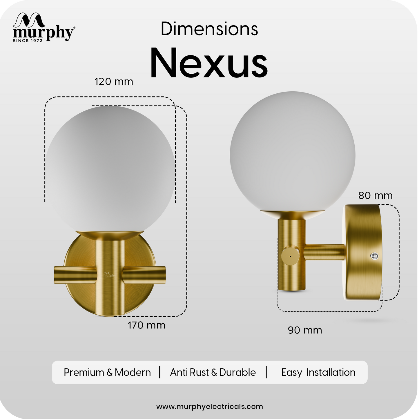 Murphy Nexus 6W Decorative Wall Light | 3 Color | Gold |