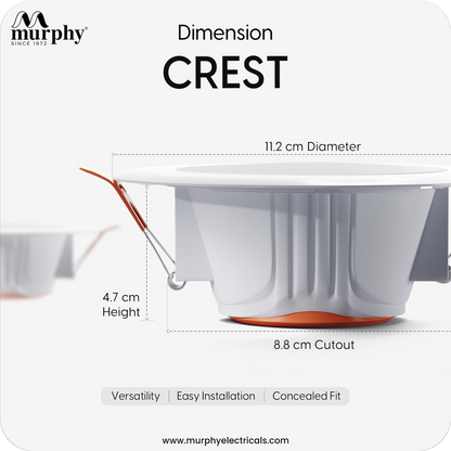 Murphy Crest Premium 12W LED Concealed Down Light |  Slim Modern False Ceiling Lighting | Suitable for 3-Inch Cutout