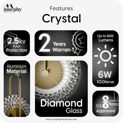 Murphy Prisma Crystal LED Wall Lamp| 3 Color Change | Diamond Cut Glass | 6W Aluminium Wall Light for Living Room, |BIS Approved | 2 Year Warranty
