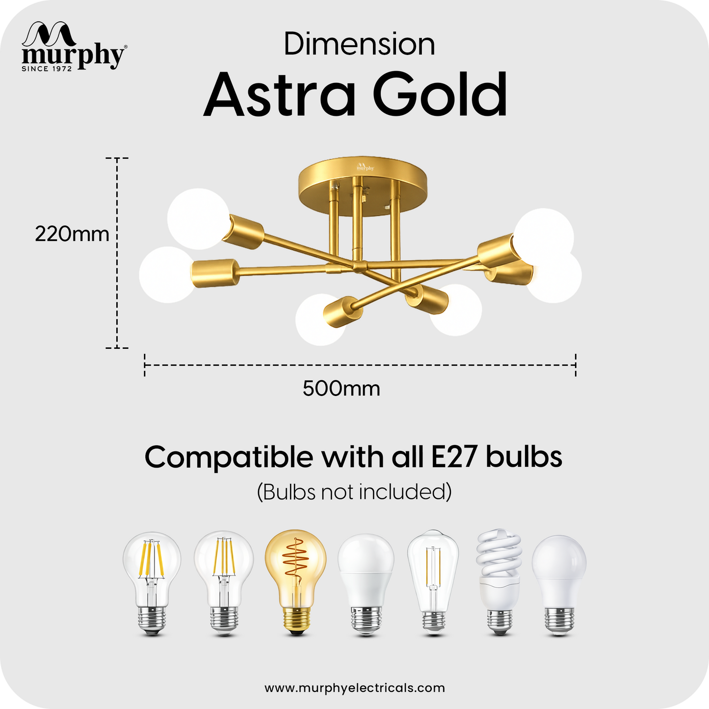 Murphy 6-Light Modern Gold Chandelier Ceiling Light | E27 Bulb Compatible Metal Fixture for Living Room, Bedroom & Dining Area (Bulb Not Included)