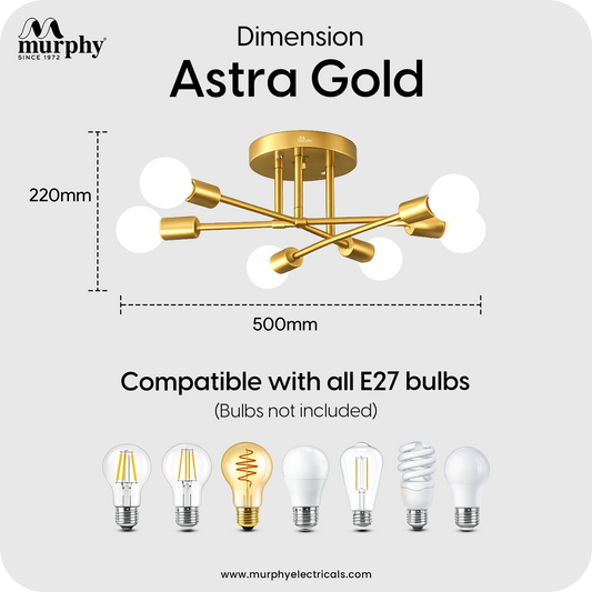 Murphy 6-Light Modern Gold Chandelier Ceiling Light | E27 Bulb Compatible Metal Fixture for Living Room, Bedroom & Dining Area (Bulb Not Included)