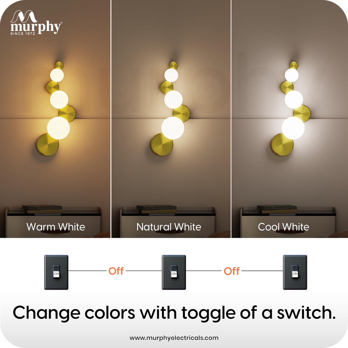 Murphy Moon Stone 12W LED Wall Light | 3 Color | Gold Finish |